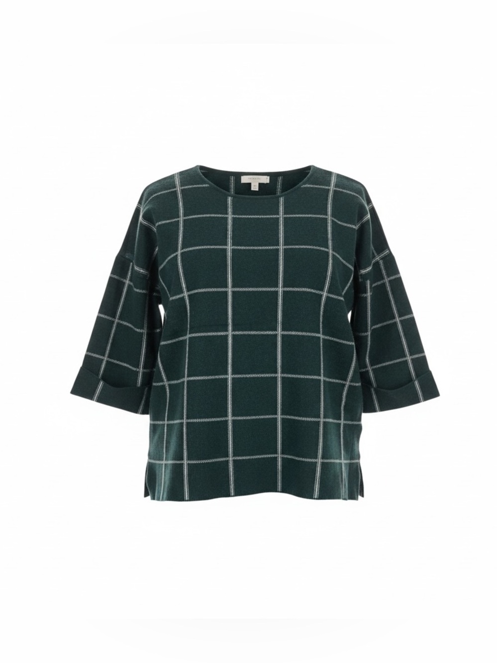 Tahari 2X Windowpane Knit Sweater - Dark Green